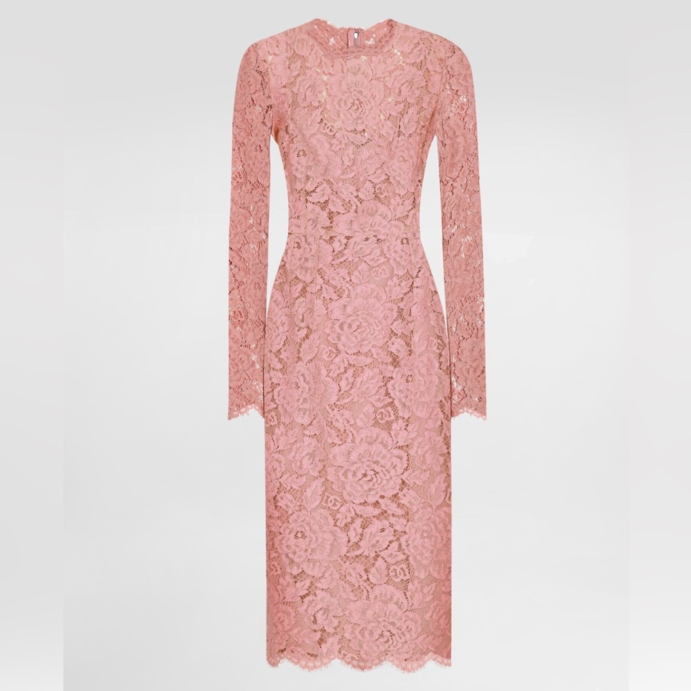 Dolce & Gabbana Pink Long Sleeve Lace Dress